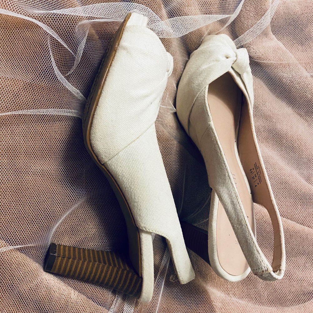 White Canvas Peep Toe Slingbacks
